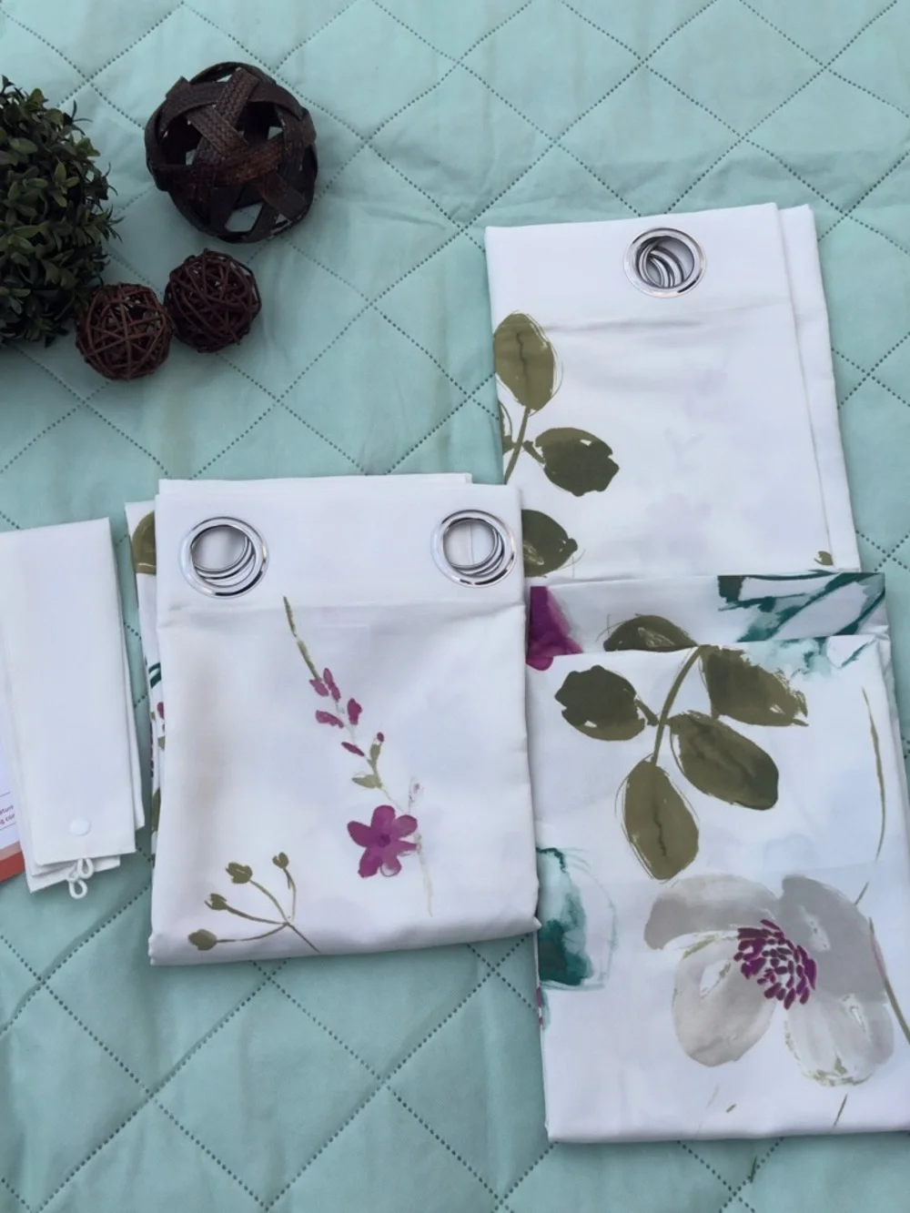 Floral Watercolor Shower Curtain Panel - White with Pink & Green